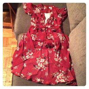Red floral print romper